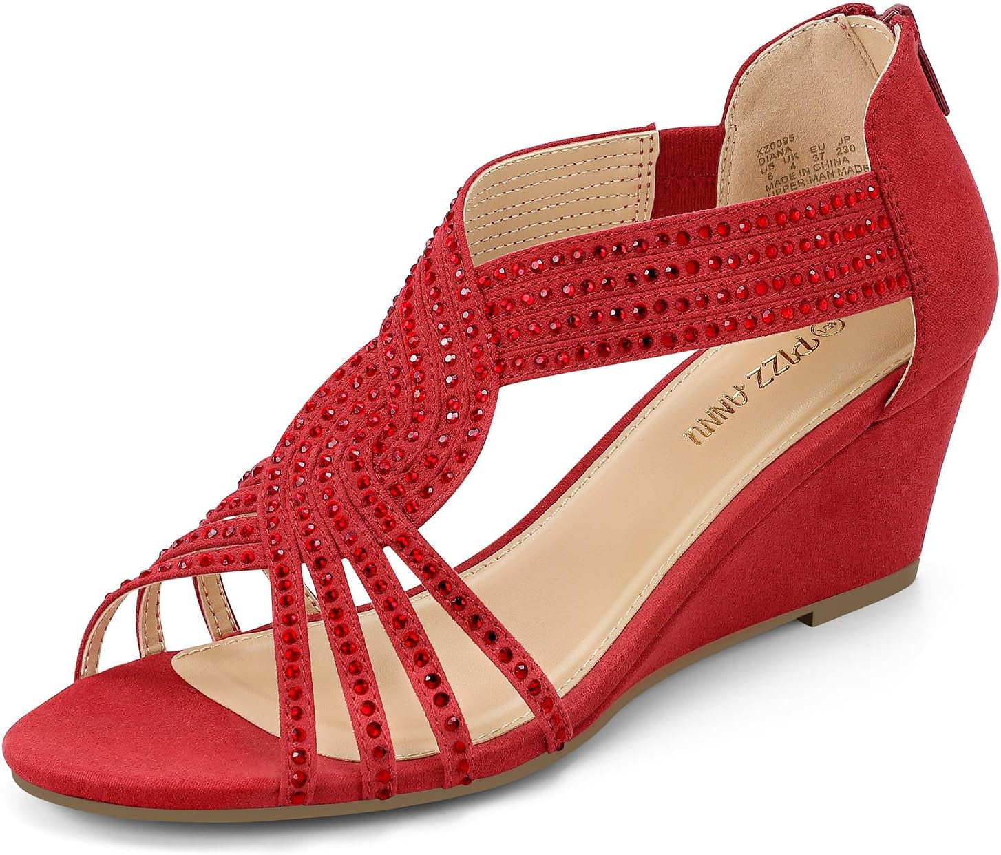 Women'S Diana Low Wedge Sandals Sparkly Rhinestone Open Toe Fashion Dress Shoes for Woman Lady in Bridal Dance Evening