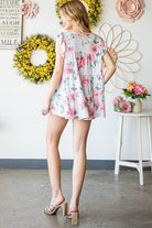 Heimish Full Size Butterfly Short Sleeve round Neck Floral Print Tiered Top plus Size