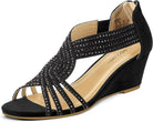 Women'S Diana Low Wedge Sandals Sparkly Rhinestone Open Toe Fashion Dress Shoes for Woman Lady in Bridal Dance Evening