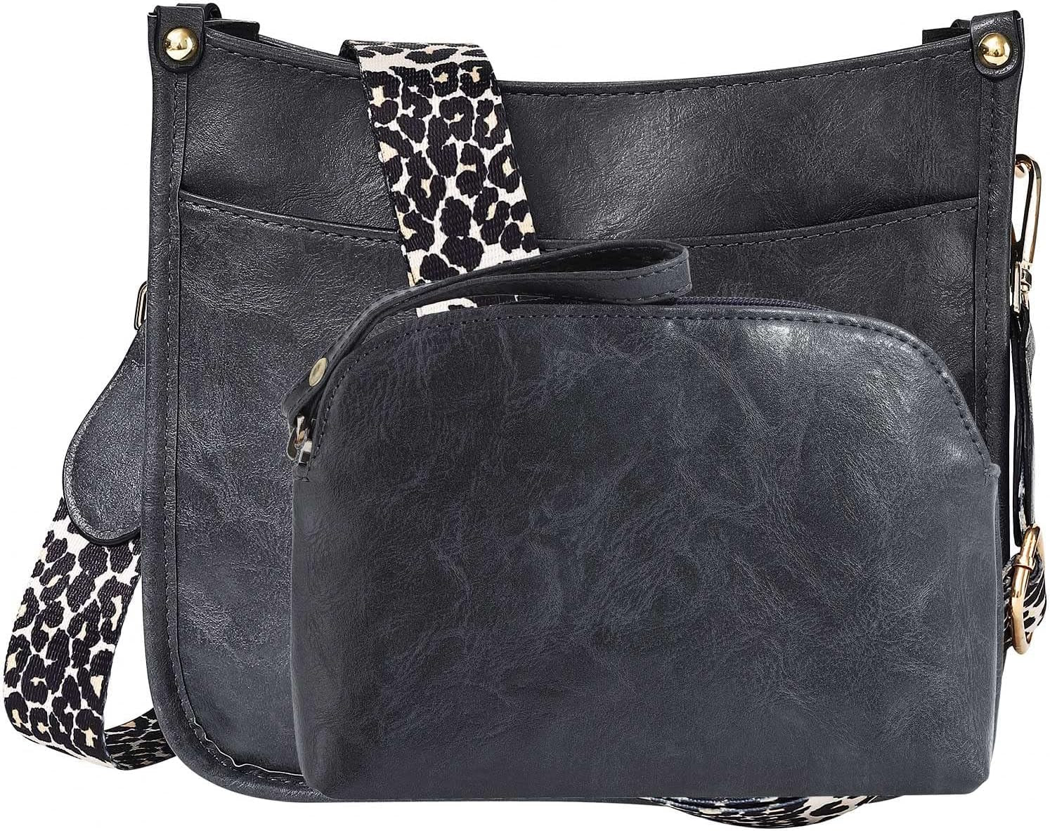 Women'S Leopard Guitar Strap Crossbody Purse Shoulder Bucket Cross-Body Purse