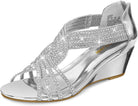 Women'S Diana Low Wedge Sandals Sparkly Rhinestone Open Toe Fashion Dress Shoes for Woman Lady in Bridal Dance Evening