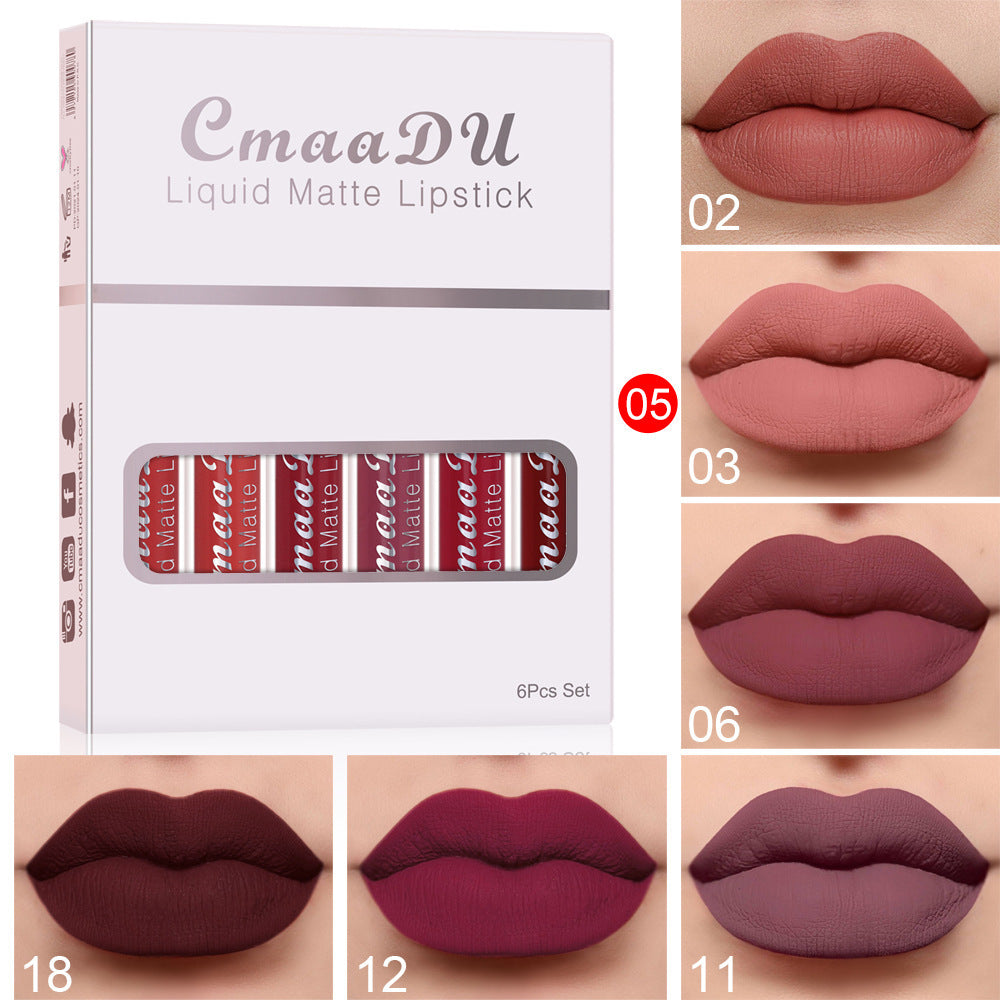 6 cajas de lápiz labial mate antiadherente resistente al agua y brillo labial de larga duración