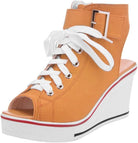 Women'S Peep Toe Canvas Wedge Heeled Platform Fashion Sneaker
