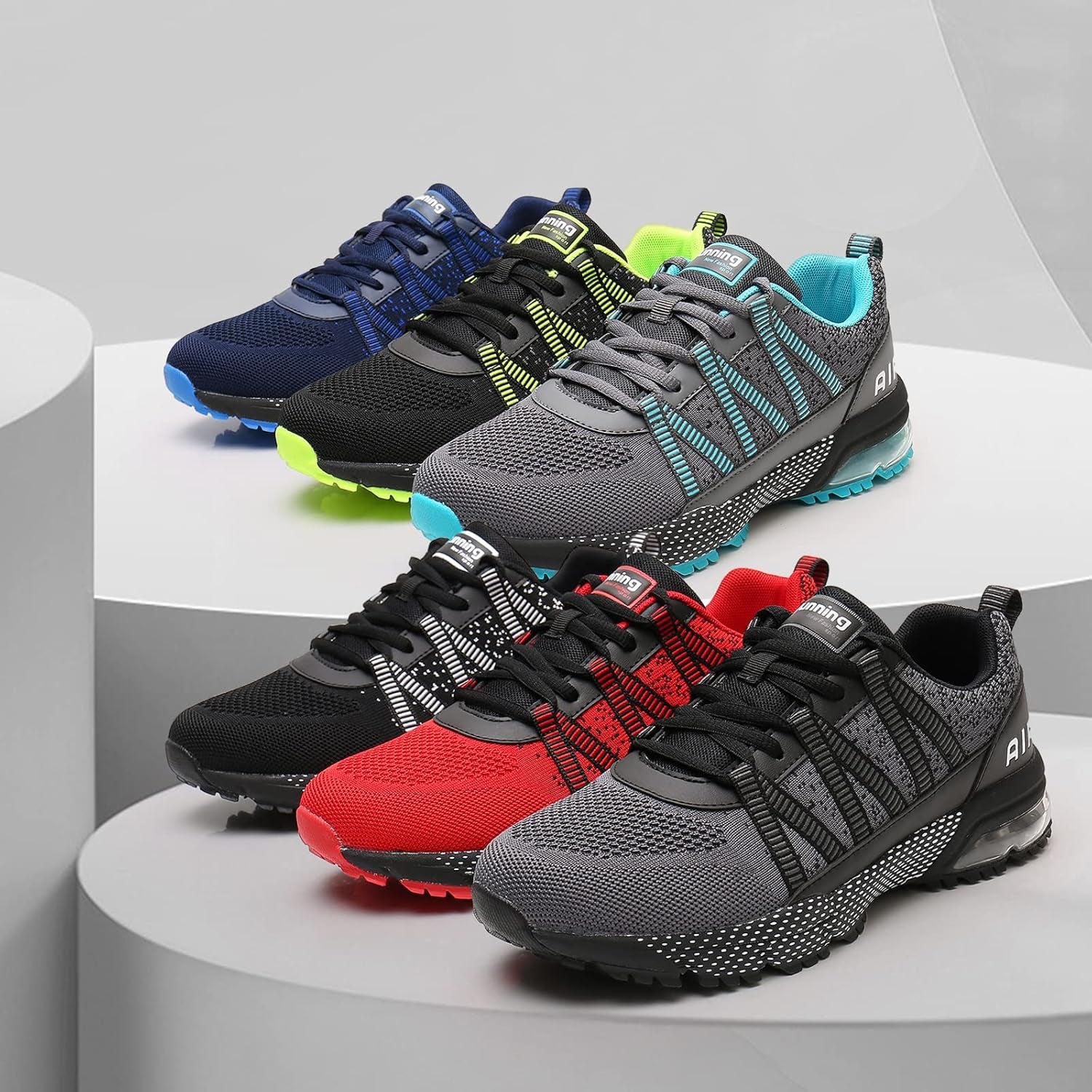 Women Running Shoes Air Cushion Shock Absorption Non Slip Sneakers Mesh Breathable Tennis Walking Shoes for Fitness Jogging Shopping Cyan 10.5