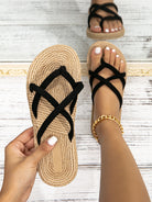 Vacation Black Flip Flops for Women, Faux Suede Toe Post Design Slippers