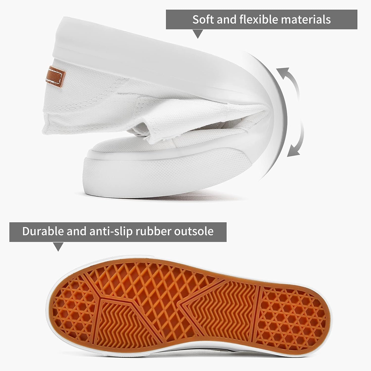 Womens Slip on Shoes Patchwork Canvas Fashion Sneakers Casual Tennis Shoes Walking Flat Shoes(White,Us11)