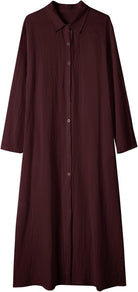 Womens Button down Cotton Linen Dress Long Sleeve Shirt Dress with Pockets