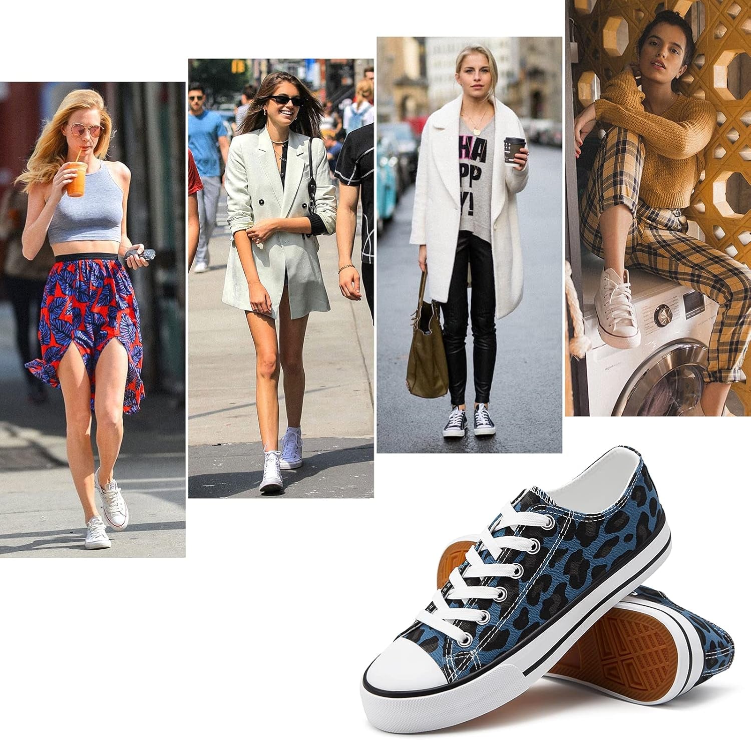 White Sneakers for Women Low Top Canvas Shoes Womens Canvas Sneakers Women'S Fashion Sneakers Slip on Casual Tennis Shoes（Blue Leopard.Us10）