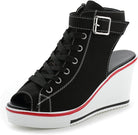 Women'S Peep Toe Canvas Wedge Heeled Platform Fashion Sneaker