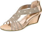 Women'S Diana Low Wedge Sandals Sparkly Rhinestone Open Toe Fashion Dress Shoes for Woman Lady in Bridal Dance Evening