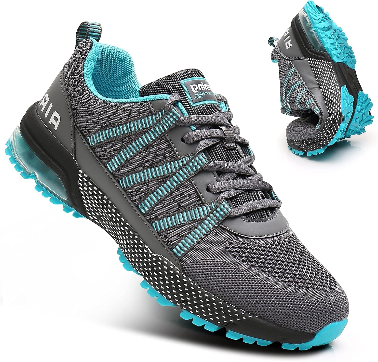 Women Running Shoes Air Cushion Shock Absorption Non Slip Sneakers Mesh Breathable Tennis Walking Shoes for Fitness Jogging Shopping Cyan 10.5