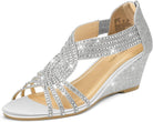 Women'S Diana Low Wedge Sandals Sparkly Rhinestone Open Toe Fashion Dress Shoes for Woman Lady in Bridal Dance Evening
