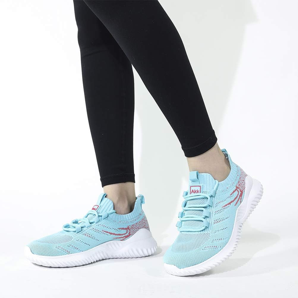 Womens Athletic Walking Shoes - Memory Foam Lightweight Tennis Sports Shoes Gym Jogging Slip on Running Sneakers Blue-Pink Size 5.5