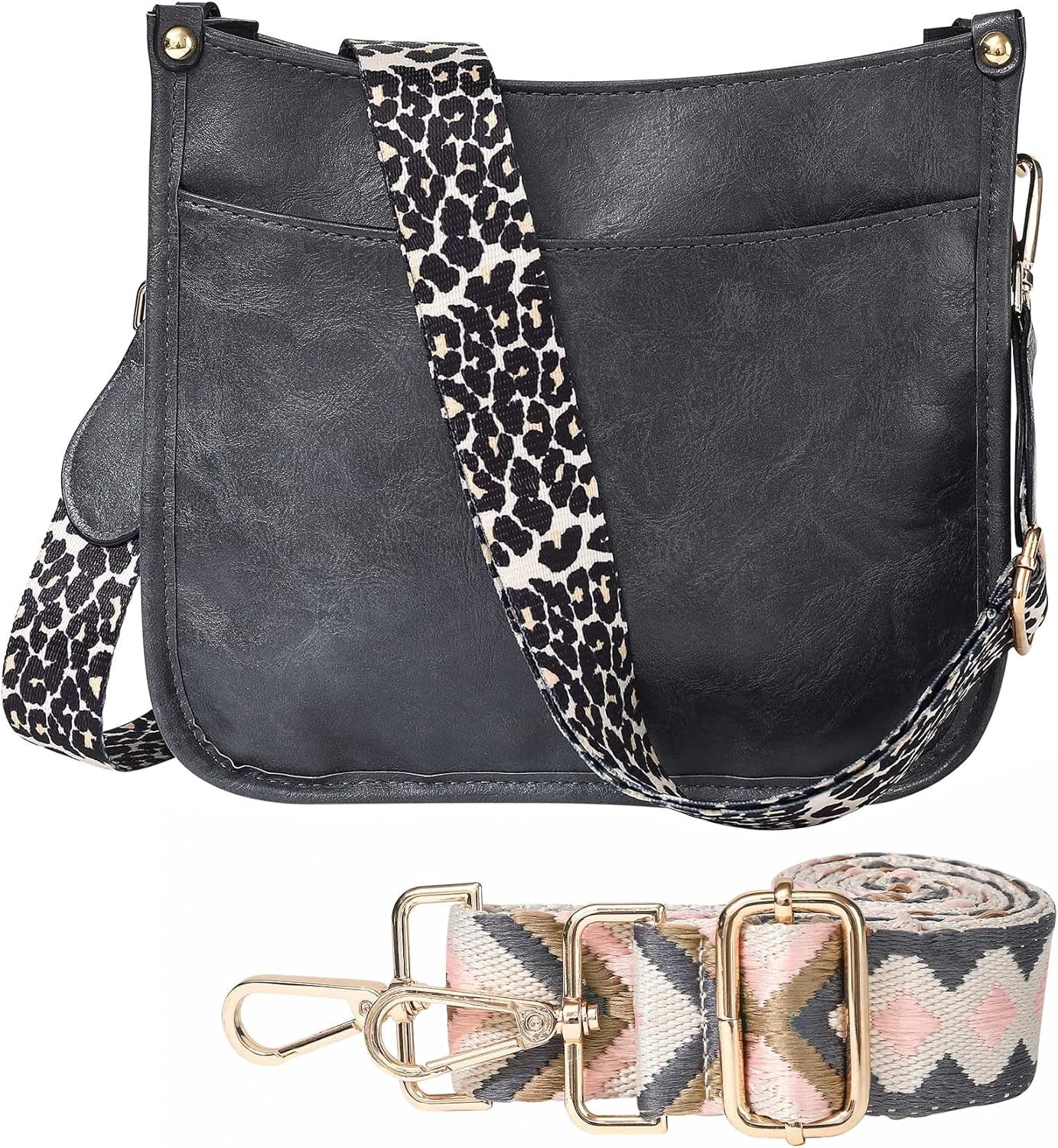 Women'S Leopard Guitar Strap Crossbody Purse Shoulder Bucket Cross-Body Purse