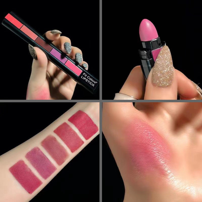 Set de 5 labiales mate aterciopelados, antiadherentes, de larga duración, resistentes al agua, sexys, rojos.