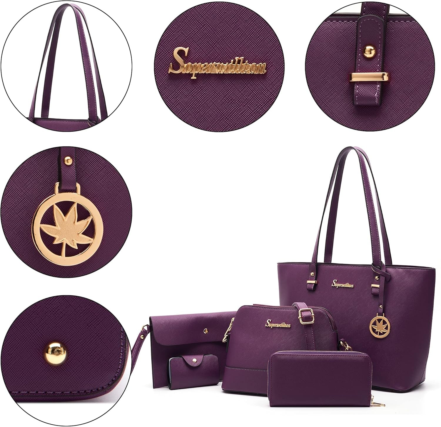 Handbag for Women Wallet Tote Bag Shoulder Bags Top Handle Satchel 5Pcs Purse Set