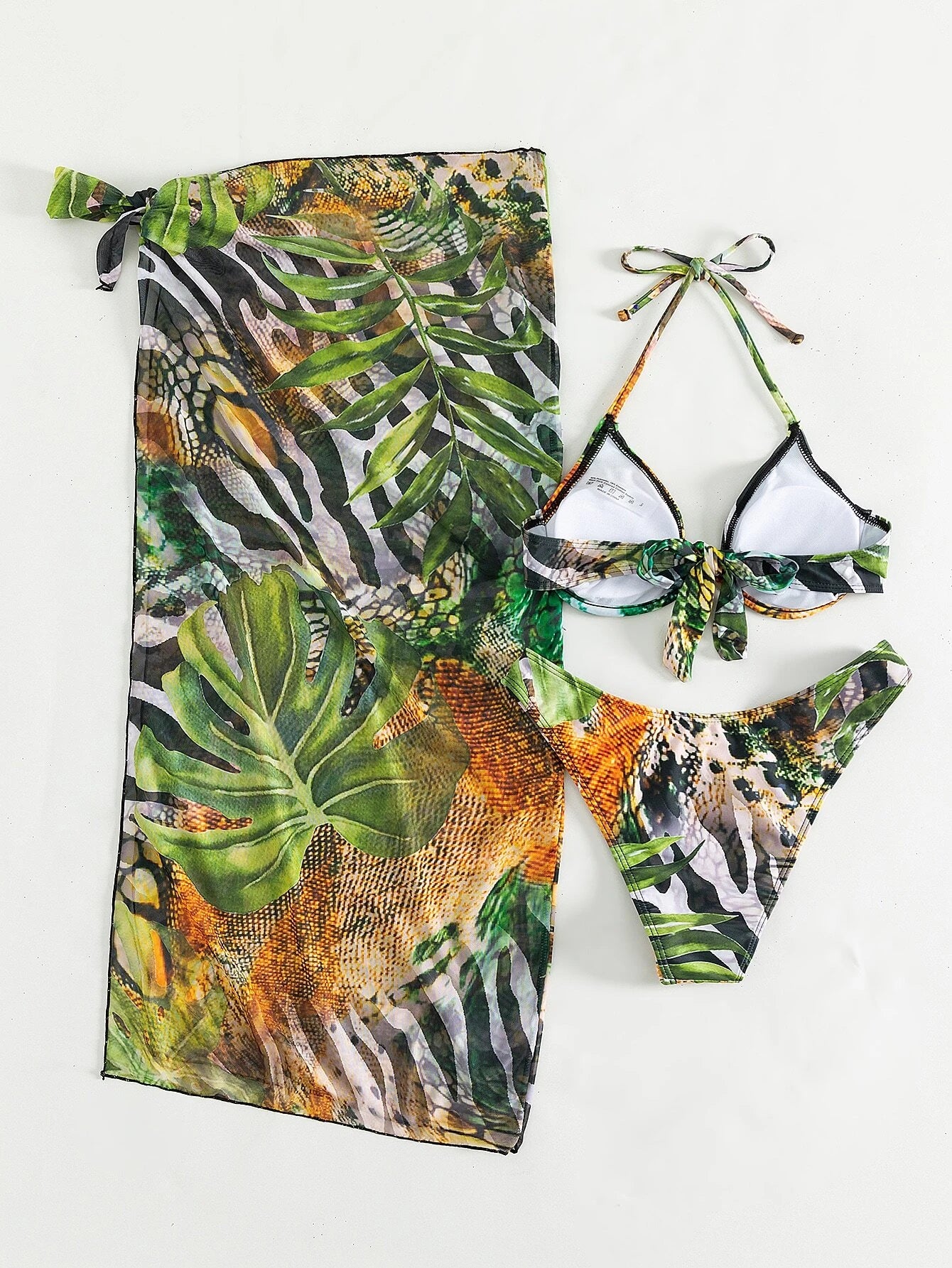 Swim SXY Summer Beach Tropical Print Push up Bikini Set with Beach Skirt