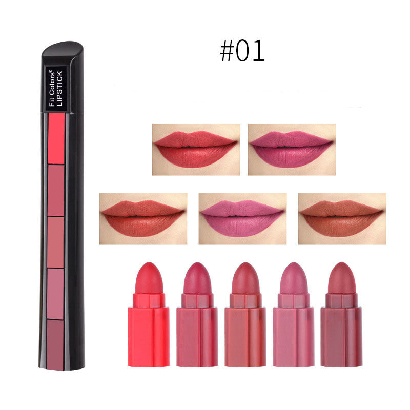 Set de 5 labiales mate aterciopelados, antiadherentes, de larga duración, resistentes al agua, sexys, rojos.