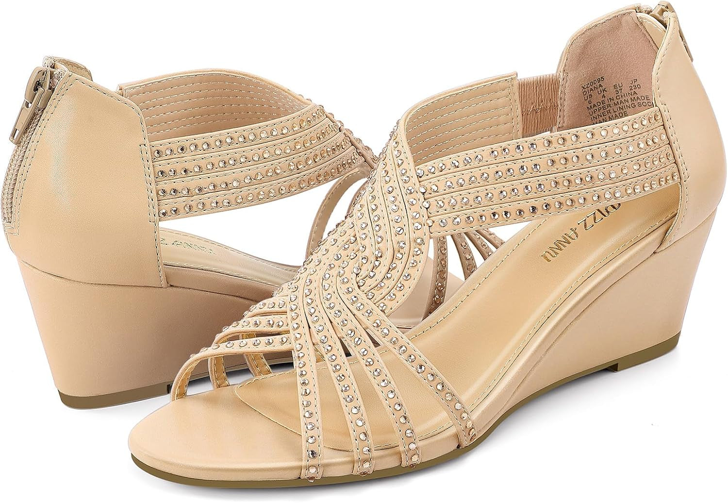 Women'S Diana Low Wedge Sandals Sparkly Rhinestone Open Toe Fashion Dress Shoes for Woman Lady in Bridal Dance Evening