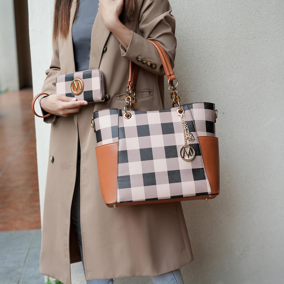 Tote Bag for Women, Handbag Set with Wallet-Top-Handle- Vegan Leather Purse