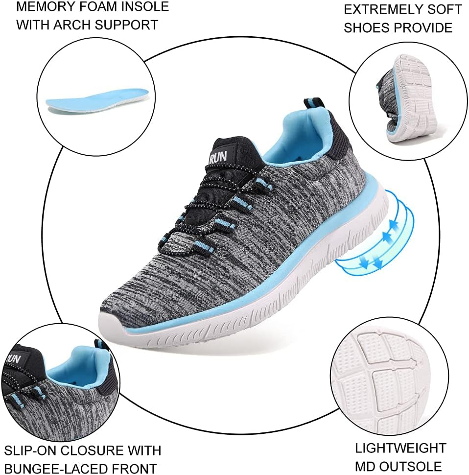 Slip on Sneakers for Women Comfortable Non Slip Walking Tennis Shoes Ladies Arch Support Memory Foam Breathable for Gym Workout AQUE US 8