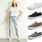 Womens Slip on Shoes Patchwork Canvas Fashion Sneakers Casual Tennis Shoes Walking Flat Shoes(White,Us11)