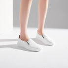 Womens White Slip on Sneakers Low Top Leather Casual Shoes Loafers for Women(White/Black,Us8)