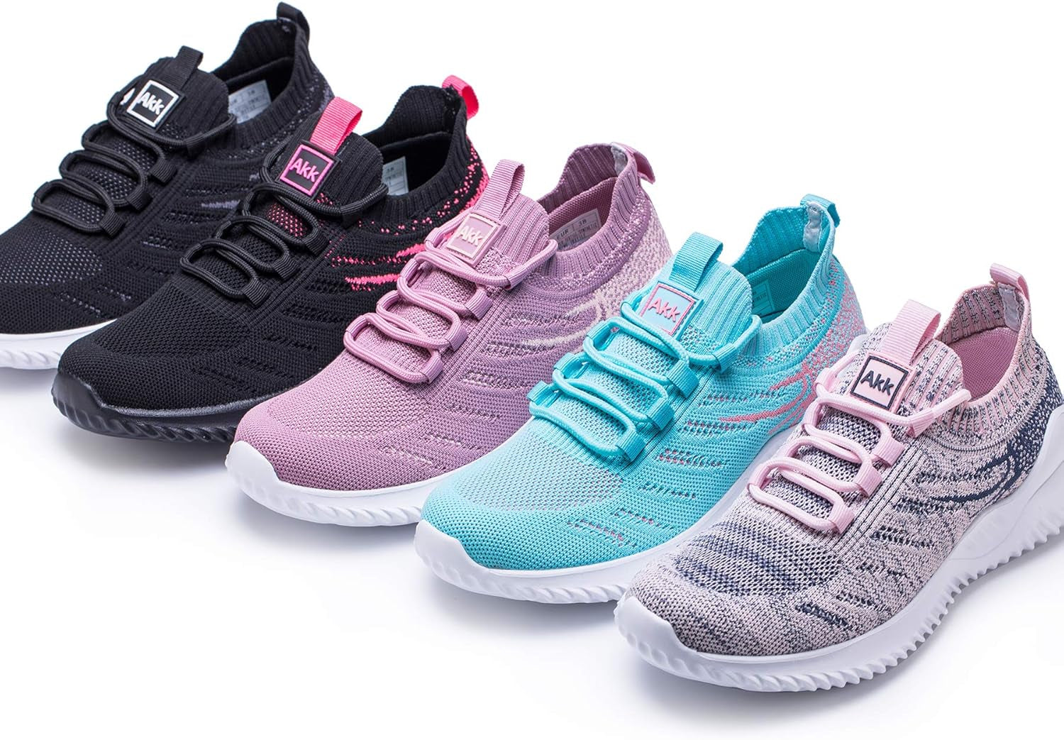 Womens Athletic Walking Shoes - Memory Foam Lightweight Tennis Sports Shoes Gym Jogging Slip on Running Sneakers Blue-Pink Size 5.5