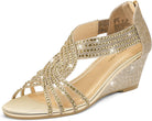Women'S Diana Low Wedge Sandals Sparkly Rhinestone Open Toe Fashion Dress Shoes for Woman Lady in Bridal Dance Evening