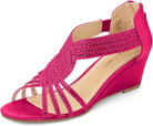 Women'S Diana Low Wedge Sandals Sparkly Rhinestone Open Toe Fashion Dress Shoes for Woman Lady in Bridal Dance Evening