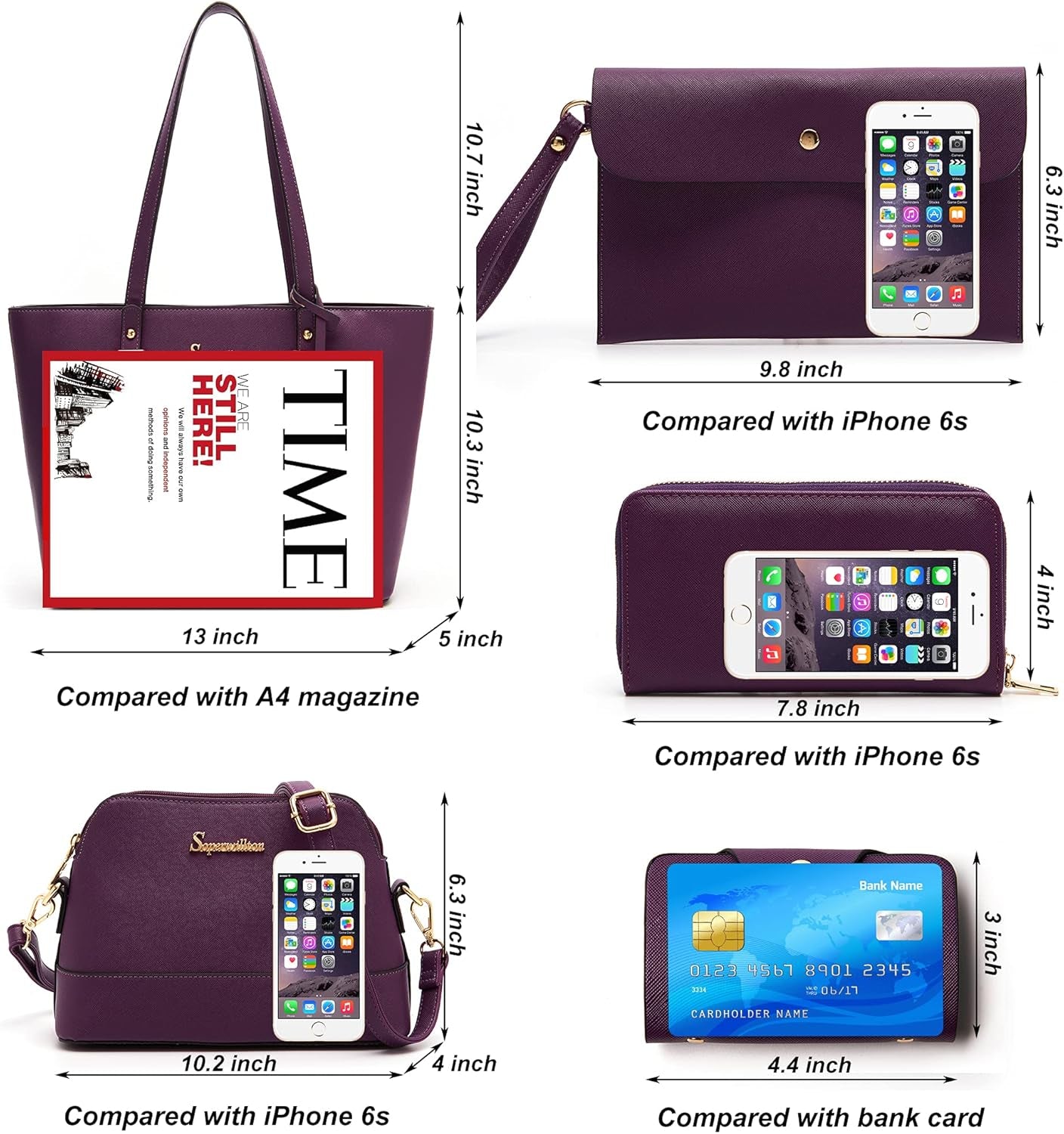 Handbag for Women Wallet Tote Bag Shoulder Bags Top Handle Satchel 5Pcs Purse Set