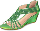 Women'S Diana Low Wedge Sandals Sparkly Rhinestone Open Toe Fashion Dress Shoes for Woman Lady in Bridal Dance Evening