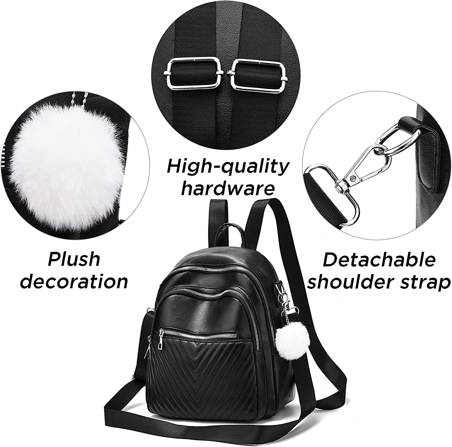 Small Backpack Purse for Women Leather Bookbag Purse Girls Casual Shoulder Bag