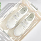 Womens Slip on Shoes Patchwork Canvas Fashion Sneakers Casual Tennis Shoes Walking Flat Shoes(White,Us11)