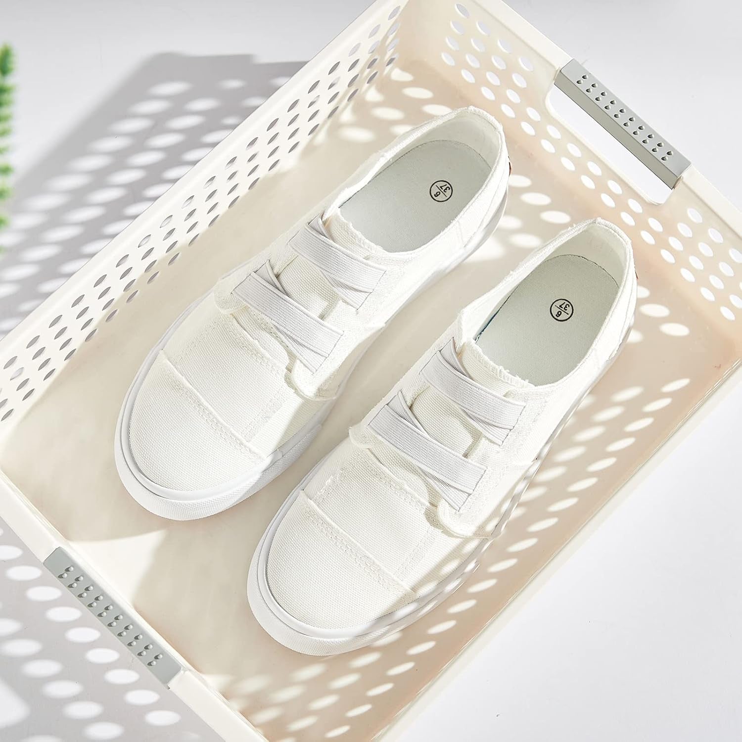 Womens Slip on Shoes Patchwork Canvas Fashion Sneakers Casual Tennis Shoes Walking Flat Shoes(White,Us11)
