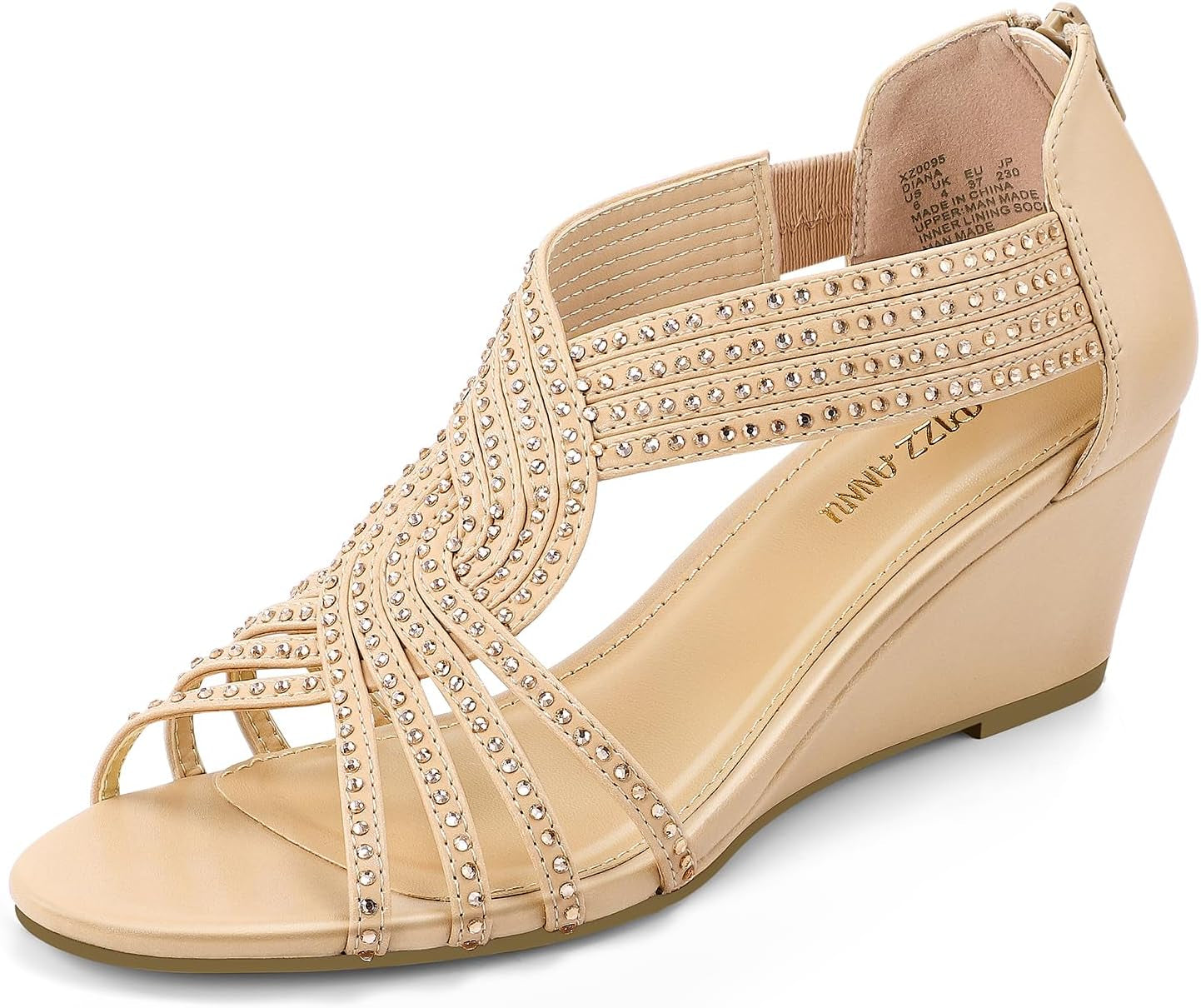 Women'S Diana Low Wedge Sandals Sparkly Rhinestone Open Toe Fashion Dress Shoes for Woman Lady in Bridal Dance Evening