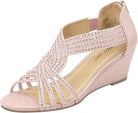 Women'S Diana Low Wedge Sandals Sparkly Rhinestone Open Toe Fashion Dress Shoes for Woman Lady in Bridal Dance Evening