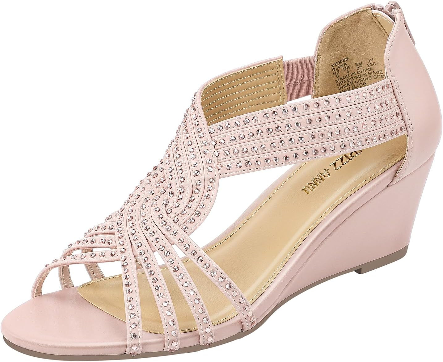 Women'S Diana Low Wedge Sandals Sparkly Rhinestone Open Toe Fashion Dress Shoes for Woman Lady in Bridal Dance Evening