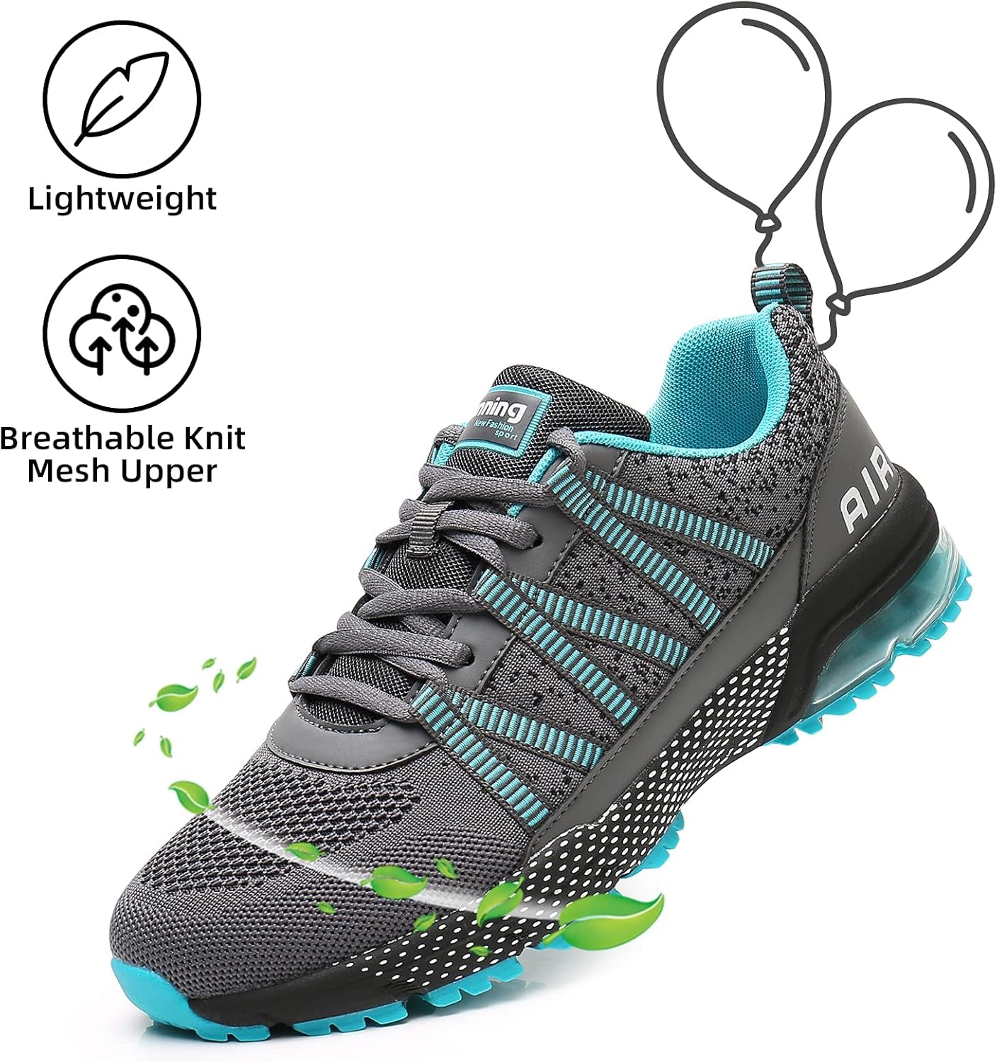 Women Running Shoes Air Cushion Shock Absorption Non Slip Sneakers Mesh Breathable Tennis Walking Shoes for Fitness Jogging Shopping Cyan 10.5