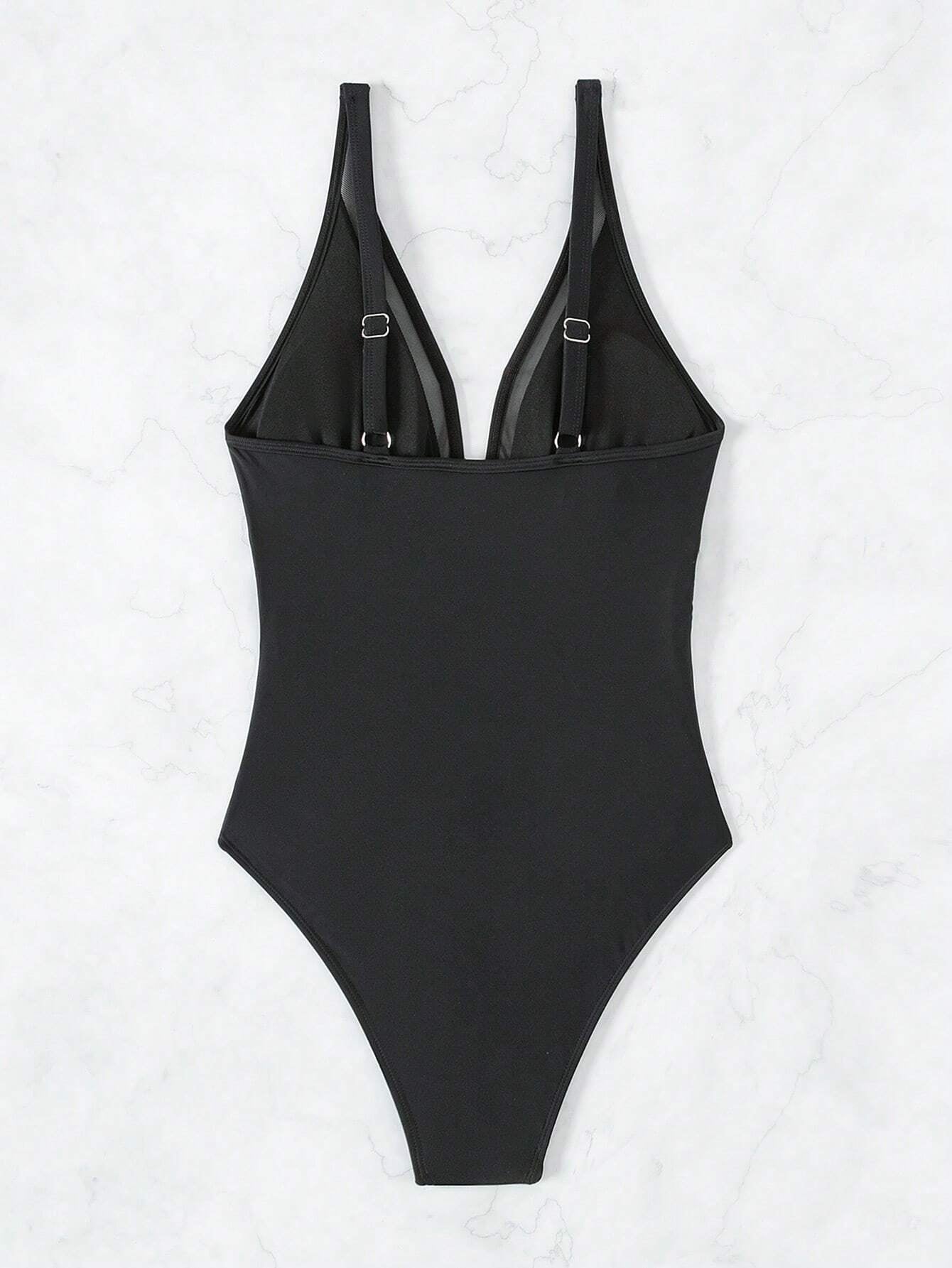 Swim Basics Summer Beach One Piece Mesh Contrast Swimsuit