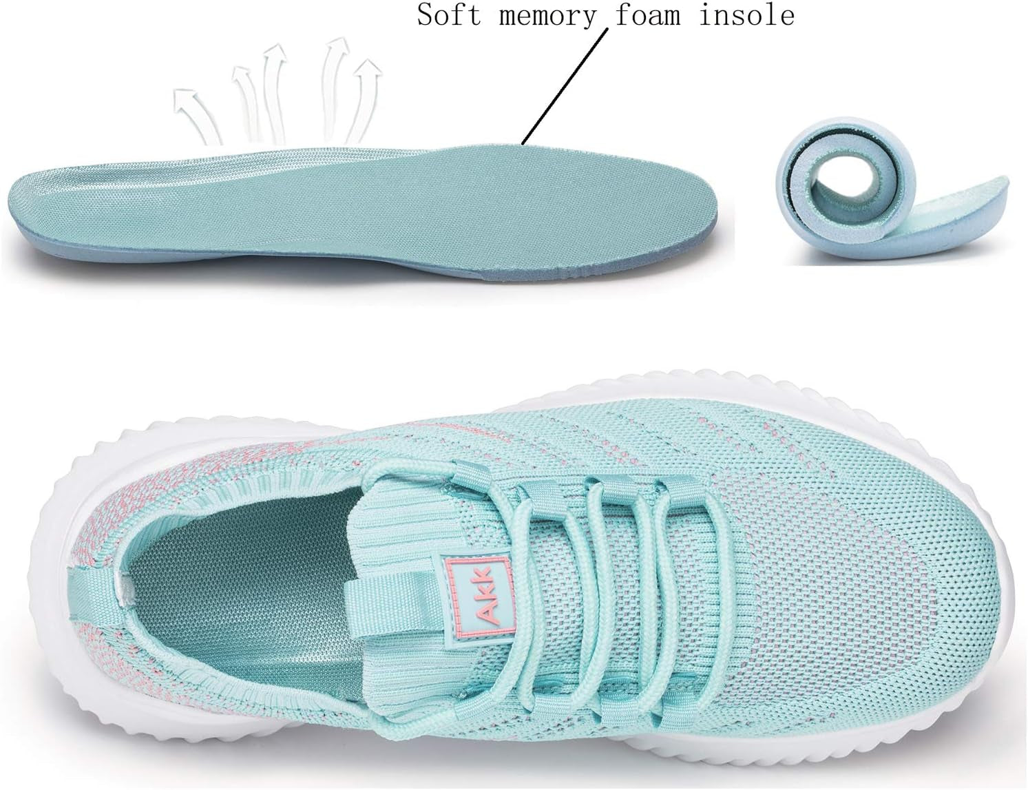 Womens Athletic Walking Shoes - Memory Foam Lightweight Tennis Sports Shoes Gym Jogging Slip on Running Sneakers Blue-Pink Size 5.5