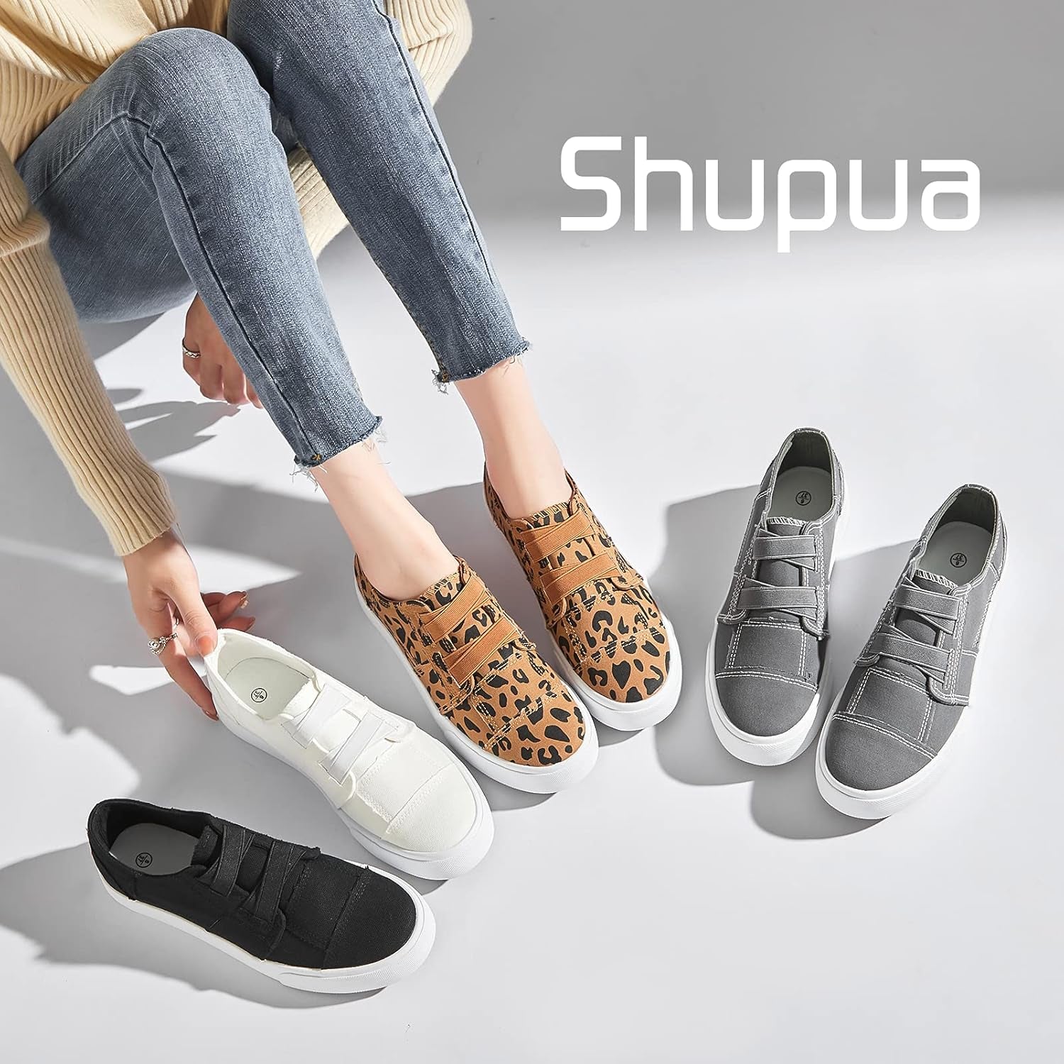 Womens Slip on Shoes Patchwork Canvas Fashion Sneakers Casual Tennis Shoes Walking Flat Shoes(White,Us11)