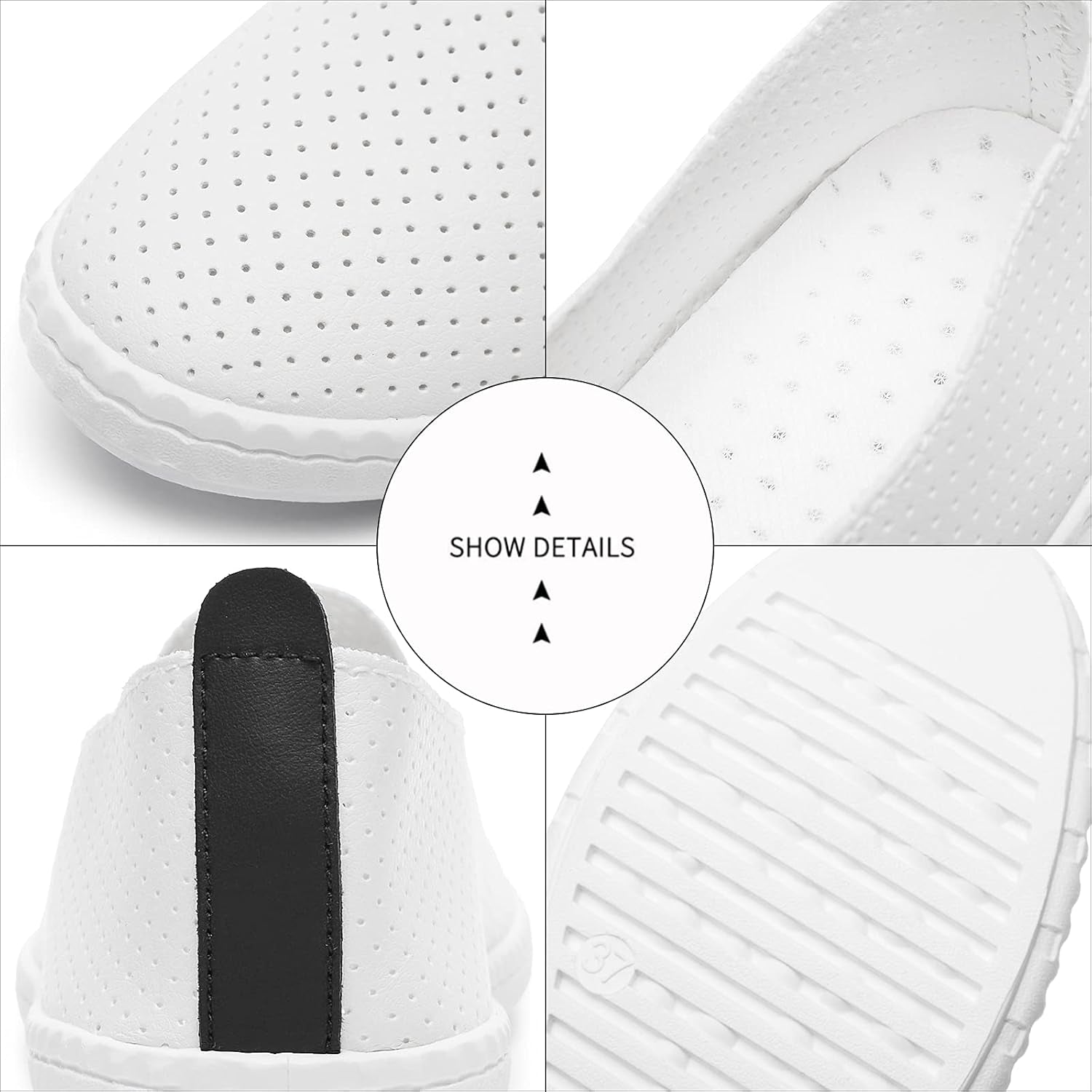 Womens White Slip on Sneakers Low Top Leather Casual Shoes Loafers for Women(White/Black,Us8)