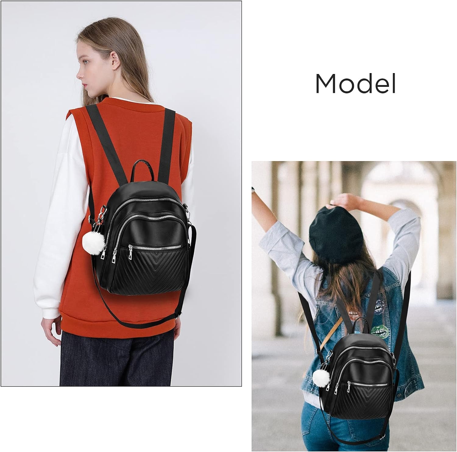 Small Backpack Purse for Women Leather Bookbag Purse Girls Casual Shoulder Bag