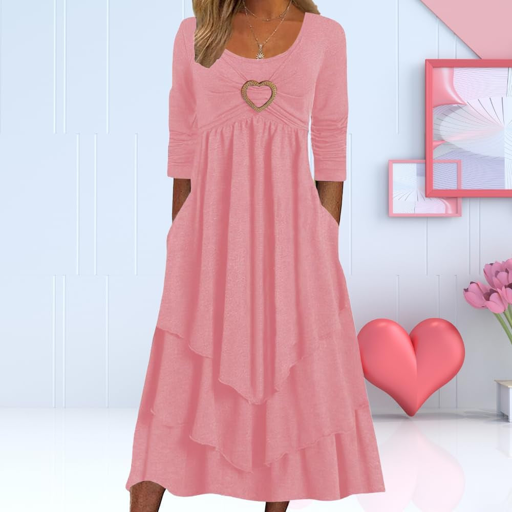 Womens Wedding Guest Maxi Dresses Spring Long Sleeve Flowy Dress Layered Irregular Hem Swing Dress with Pockets