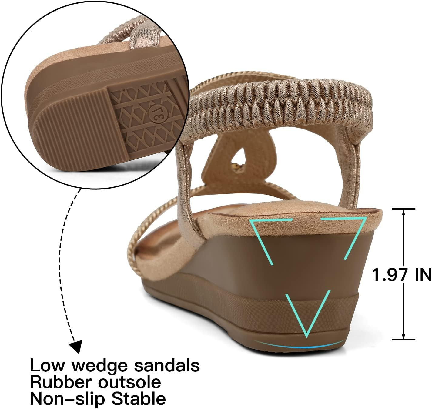 Womens Wedge Sandals Flower Low Heel Dressy Sandals Elastic Ankle Strap Rhinestone Summer Comfortable Shoe