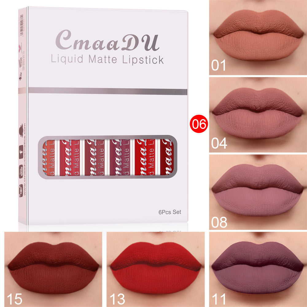 6 cajas de lápiz labial mate antiadherente resistente al agua y brillo labial de larga duración