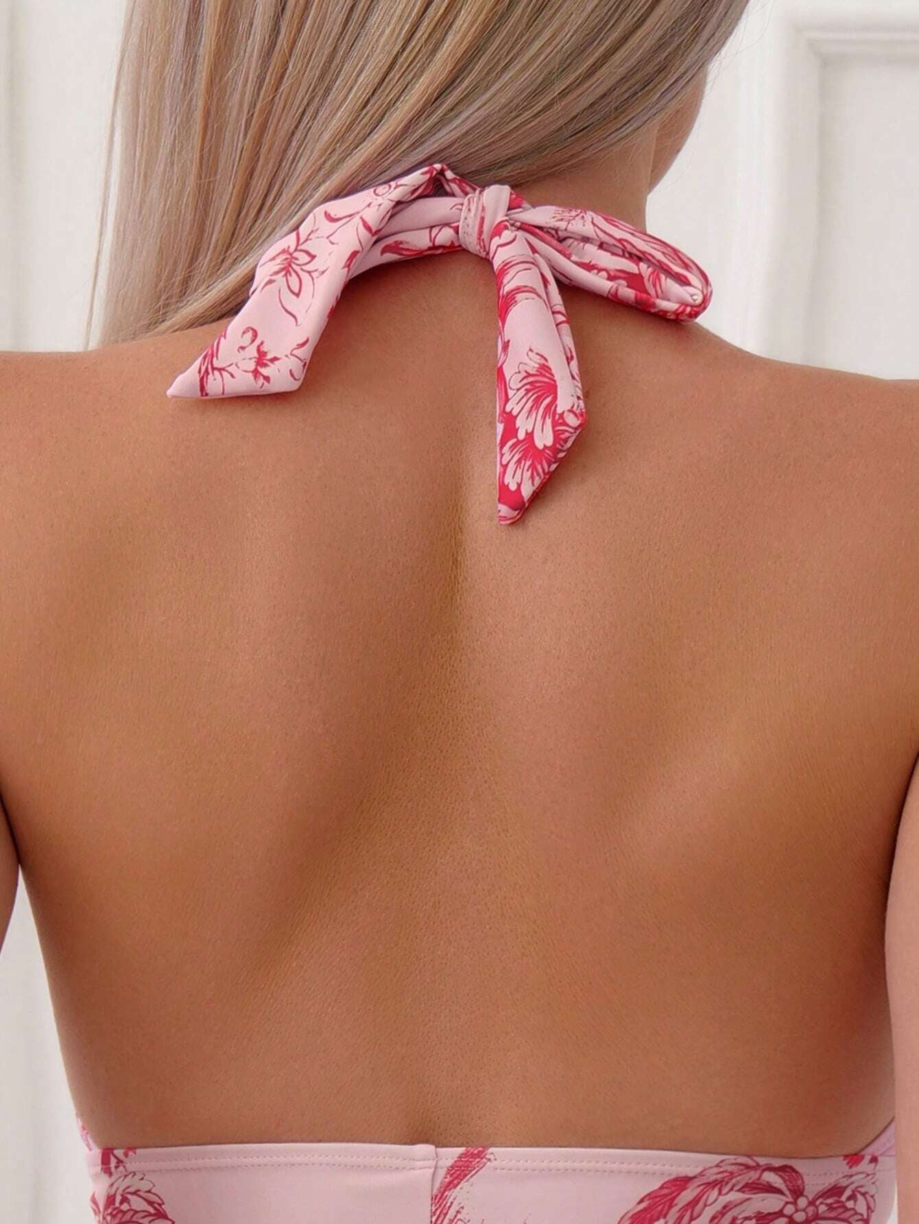 Swim Mod Summer Beach Tropical Print Halter One Piece Swimsuit