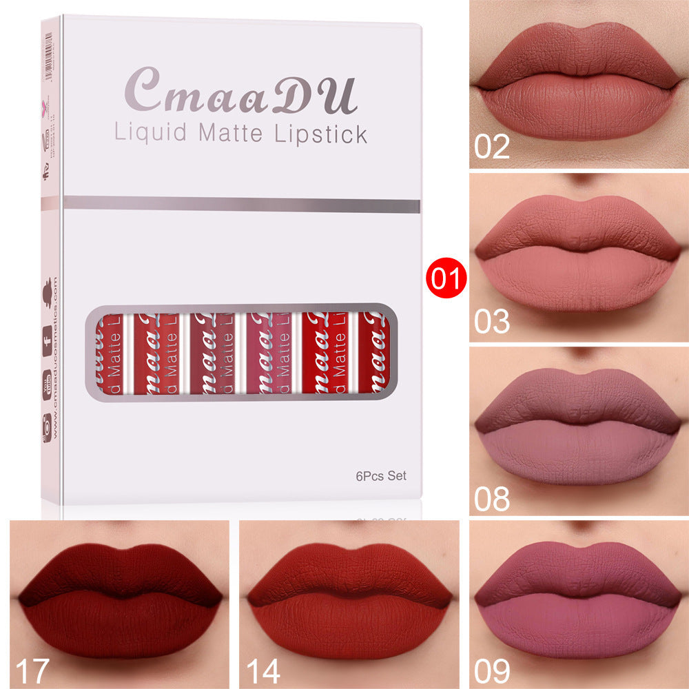 6 cajas de lápiz labial mate antiadherente resistente al agua y brillo labial de larga duración