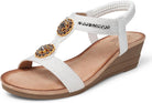Womens Wedge Sandals Flower Low Heel Dressy Sandals Elastic Ankle Strap Rhinestone Summer Comfortable Shoe